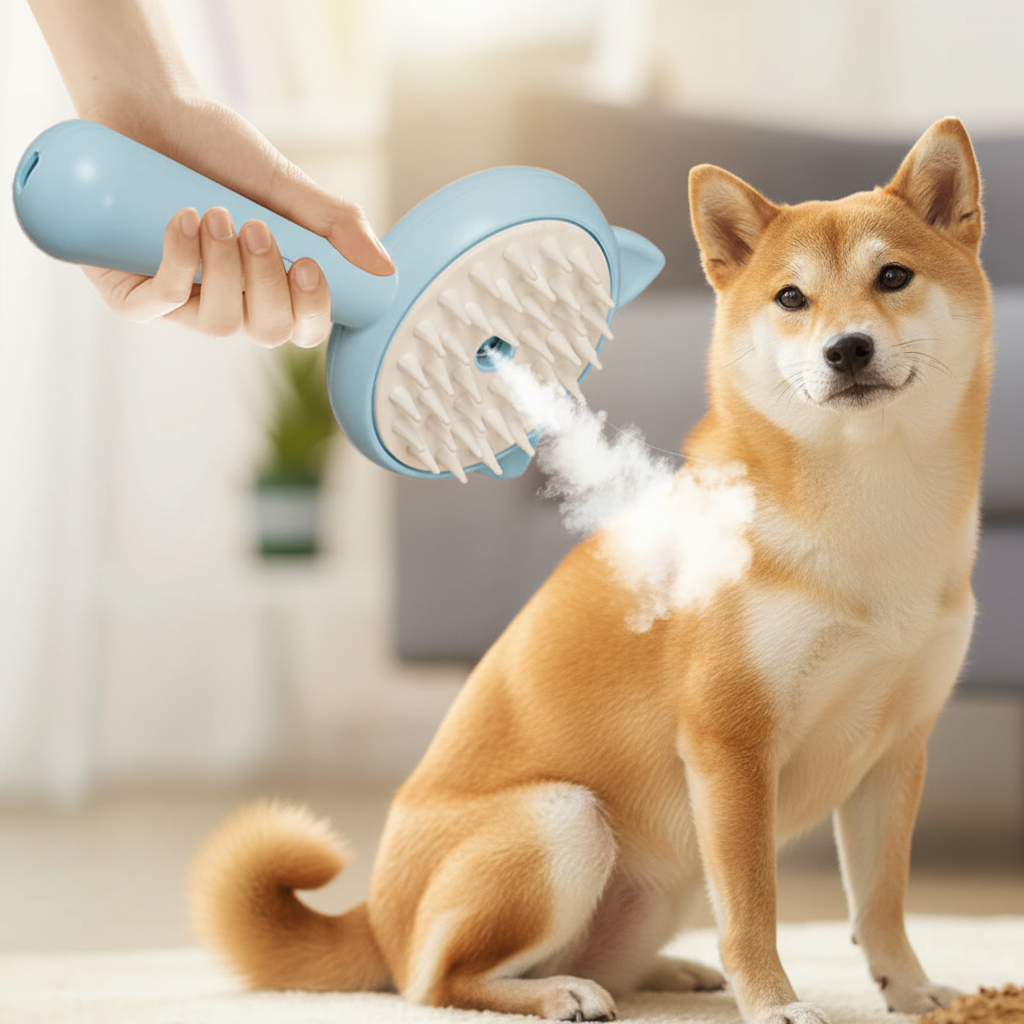 Blue brush on dog