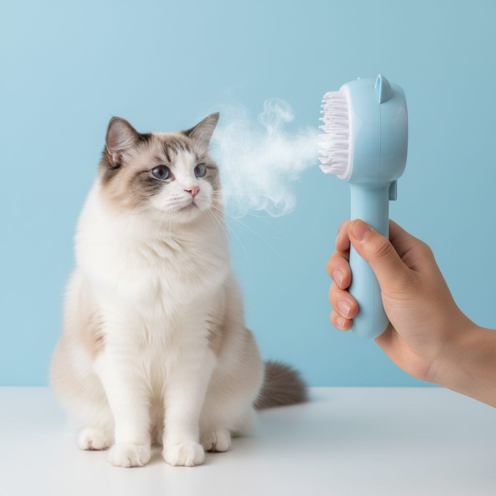 Blue brush with cat